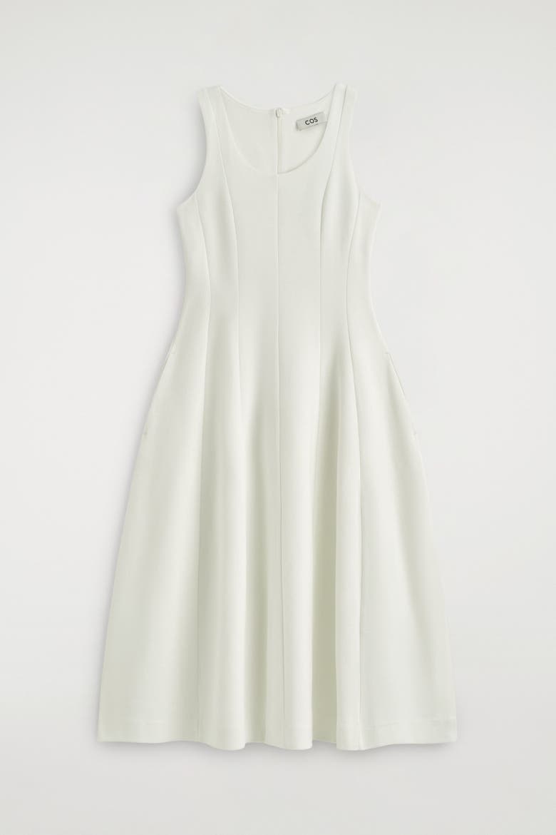 Sculpted Cotton Midi Dress, Alternate, color, WHITE