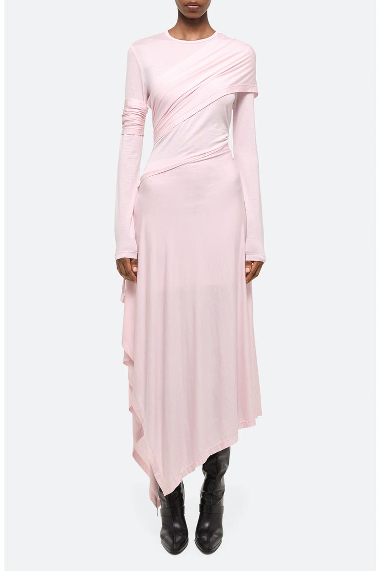 Protection Draped Asymmetric Long Sleeve Dress, Main, color, DUSTY PINK