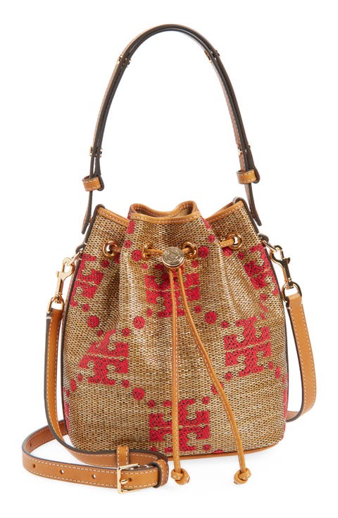T Monogram Straw Bucket Bag