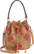 Tory Burch T Monogram Straw Bucket Bag