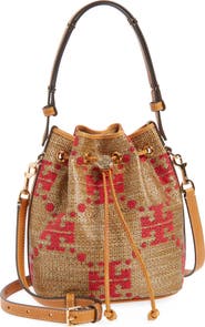 Tory Burch T Monogram Straw Bucket Bag