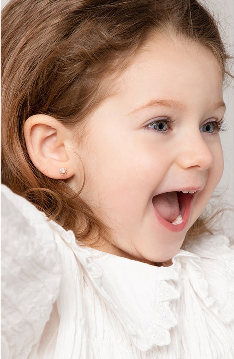 In Season Jewelry 14k Flower & Pearl Classic Earrings, Alternate, color, White