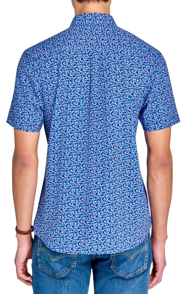 CONSTRUCT Slim Fit Clustered Floral Recycled 4-Way Stretch Performance Short Sleeve Shirt, Alternate, color, Navy/Pink