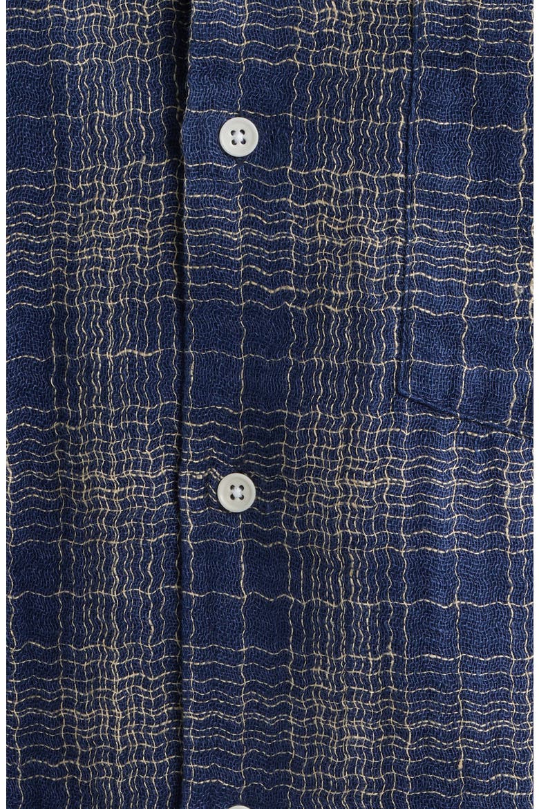 Wavy Plaid Short Sleeve Cotton & Linen Camp Shirt, Alternate, color, NAVY