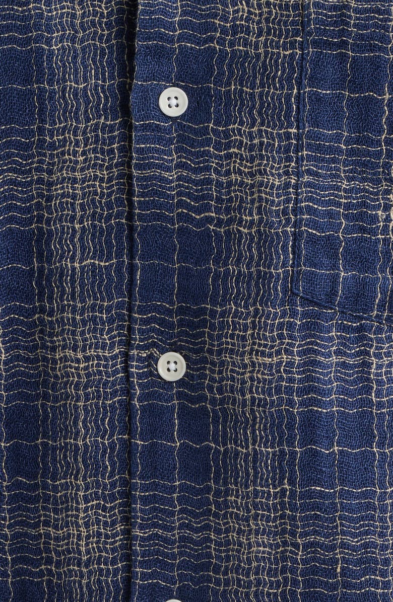 Corridor Wavy Plaid Short Sleeve Cotton & Linen Camp Shirt, Alternate, color, Navy