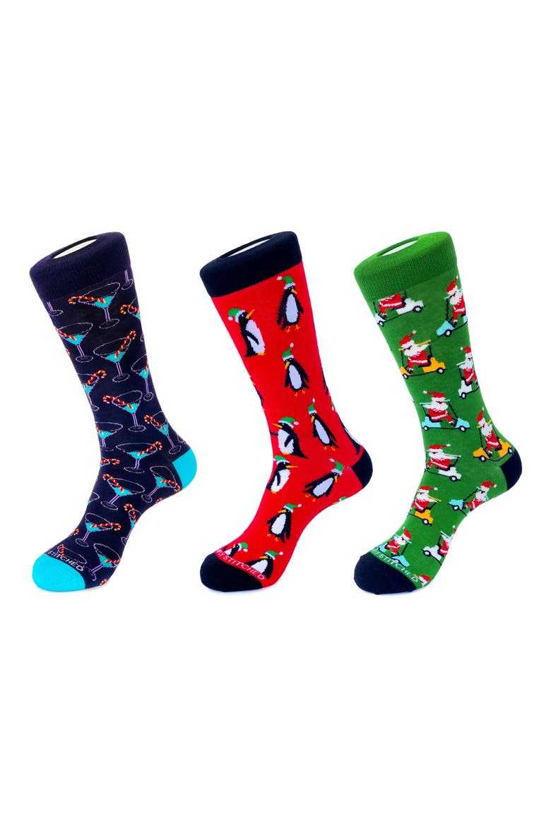 3-Pack Holiday Crew Socks, Main, color, NAVY RED GREEN