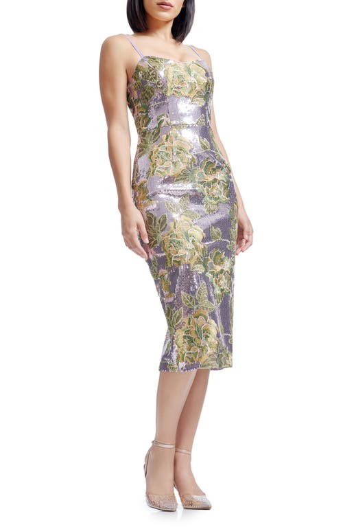 DRESS THE POPULATION DRESS THE POPULATION BLAKELY SEQUIN FLORAL EMBROIDERY BODY-CON COCKTAIL MIDI DRESS