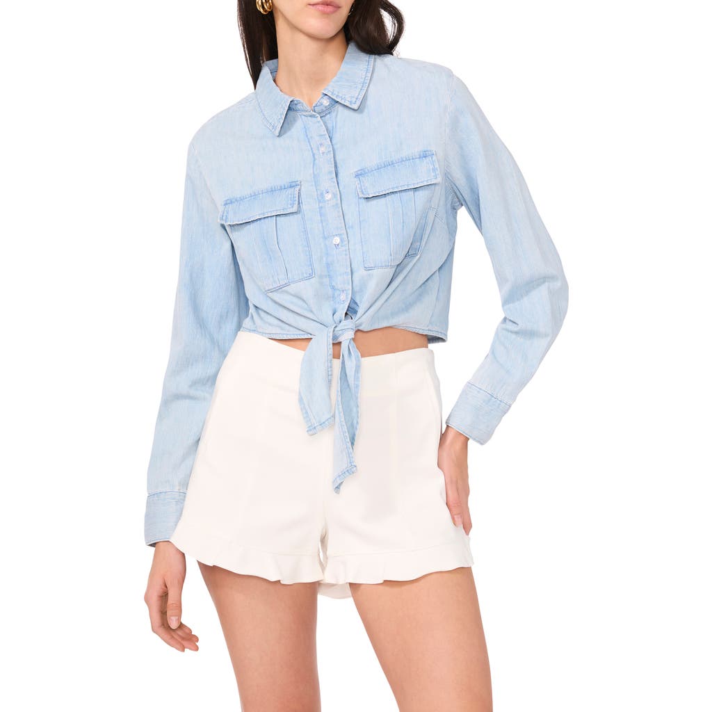 VINCE CAMUTO VINCE CAMUTO UTILITY TIE HEM CHAMBRAY BUTTON-UP SHIRT