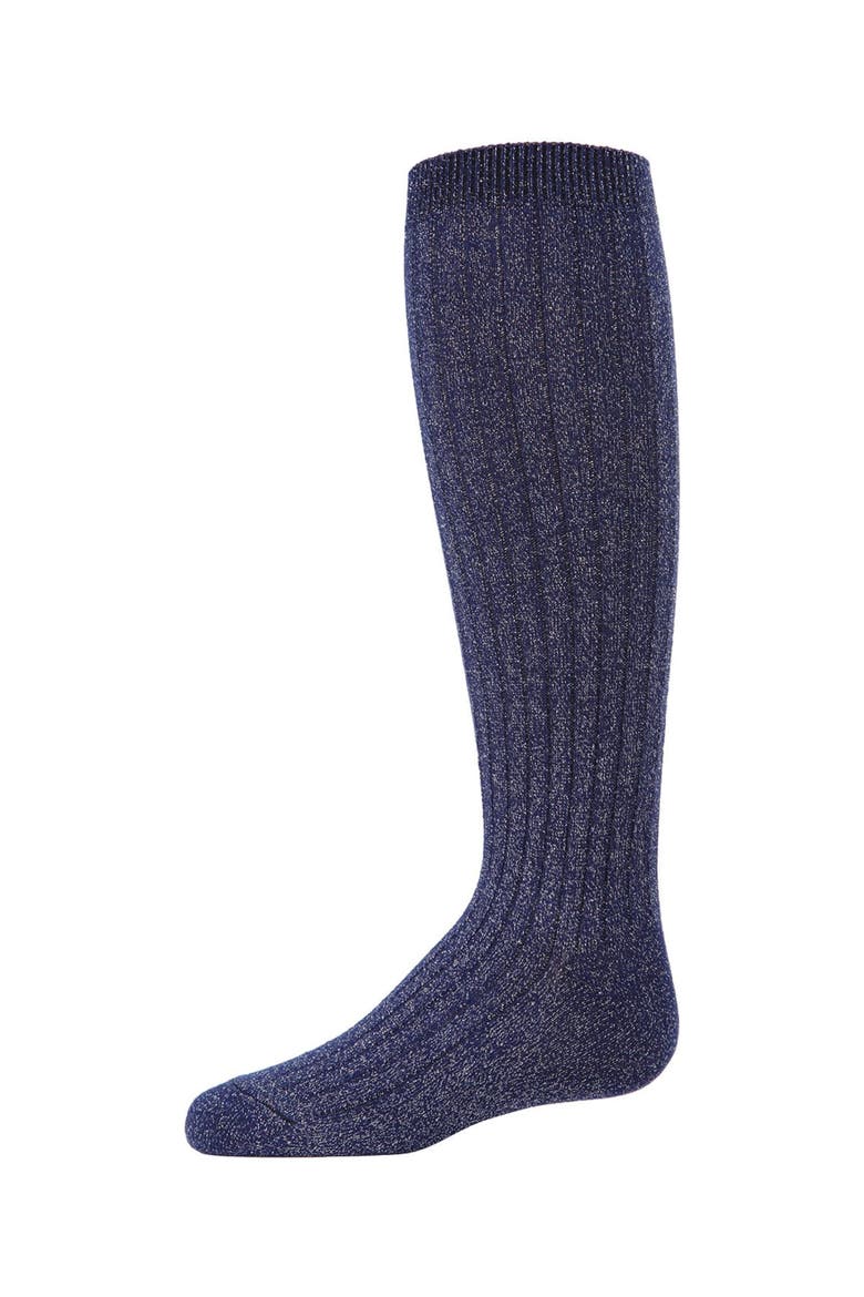 Ribbed Shimmer Knee-High Socks, Main, color, Navy