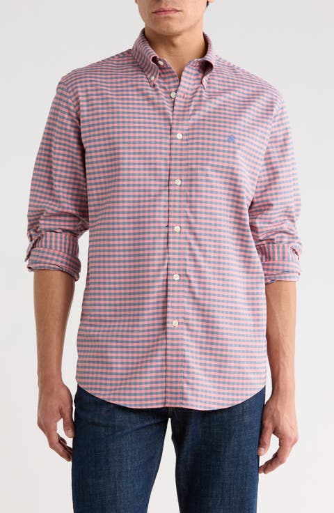 Regular Fit Gingham Stretch Cotton Oxford Button-Down Shirt