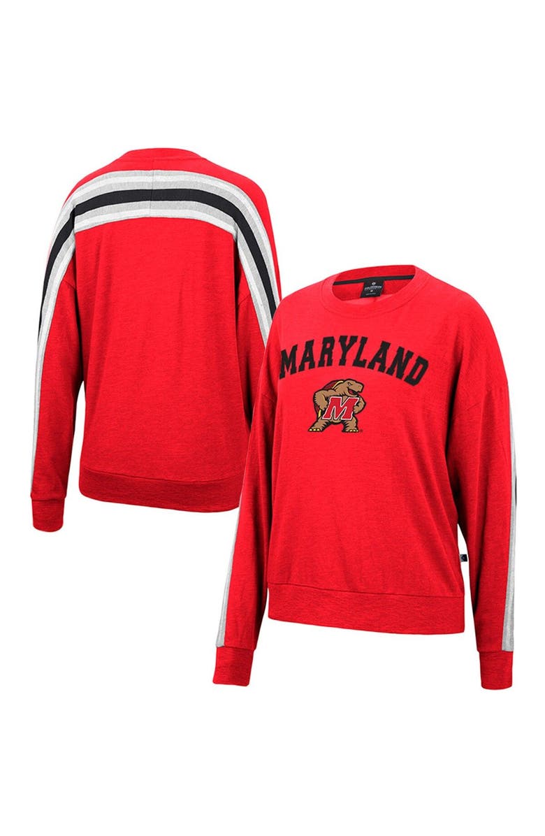 COLOSSEUM Women's Colosseum Heathered Red Maryland Terrapins Team Oversized Pullover Sweatshirt, Main, color, 