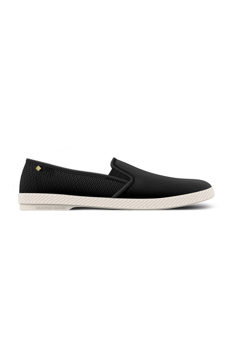 Rivieras Diamond Punched Leatherette Slip-On Loafer, Main, color, Black