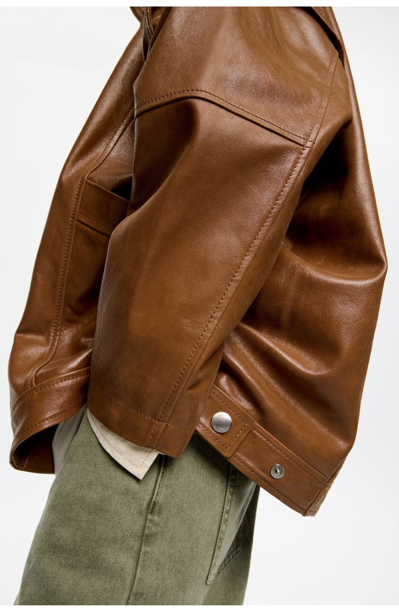 Bimba y Lola Leather Oversize Jacket, Alternate, color, Caramel