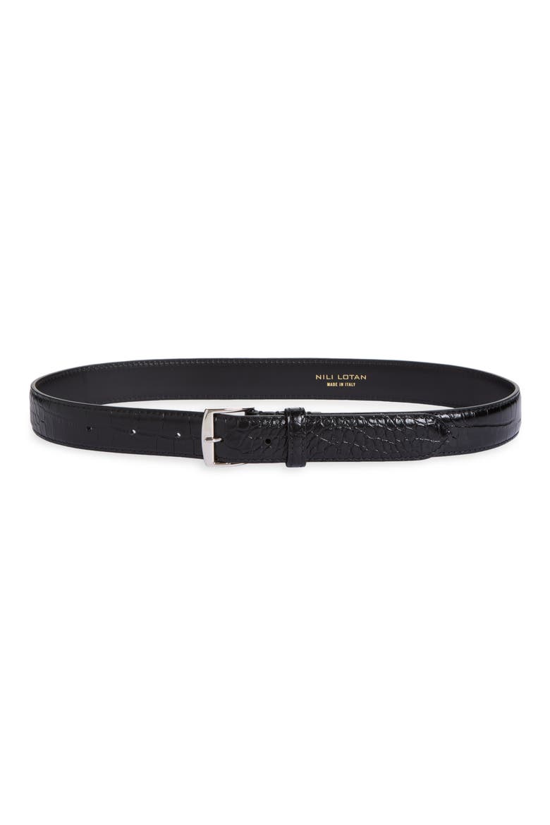 Sloane Leather Belt, Main, color, BLACK W/ SILVER BUCKLE