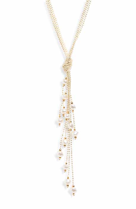 Faux Pearl Tassel Drop Necklace