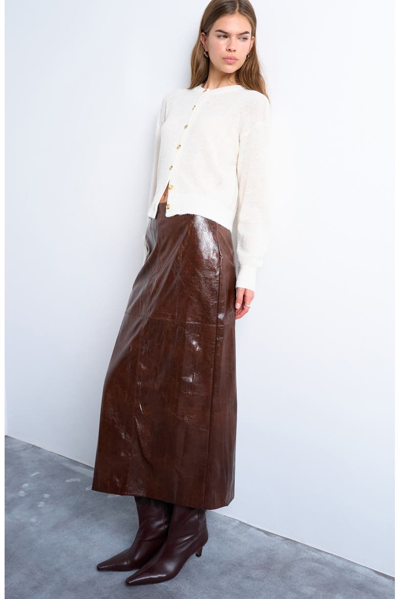 Faux Leather Midi Skirt, Main, color, BROWN