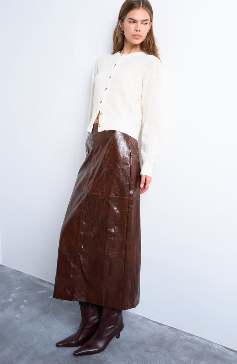 Topshop Faux Leather Midi Skirt, Main, color, Brown