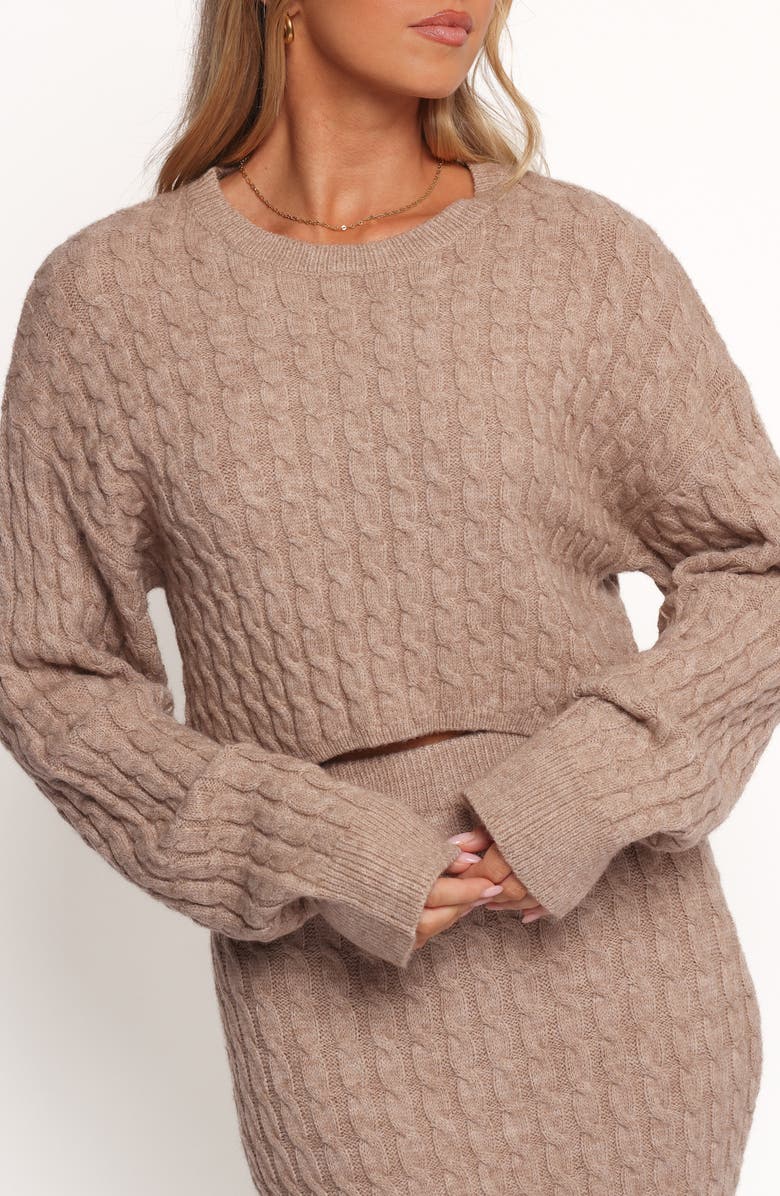 Petal & Pup Reid Cable Knit Crop Sweater & Maxi Skirt Set, Alternate, color, Taupe