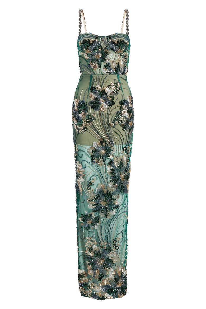 Embellished Column Gown, Alternate, color, GREEN MULTI