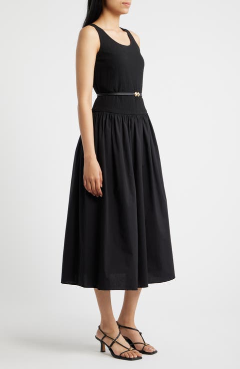 Sleeveless Mixed Media Midi Dress (Petite)