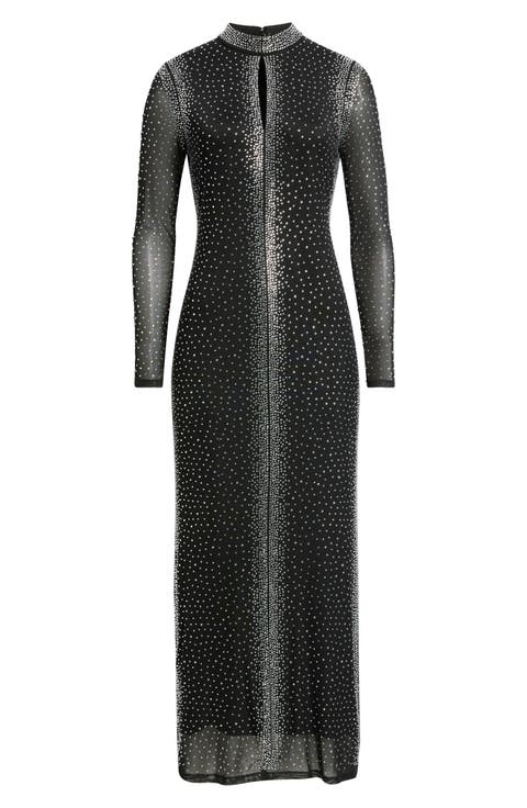 Marianna Embellished Long Sleeve Mock Neck Midi Dress