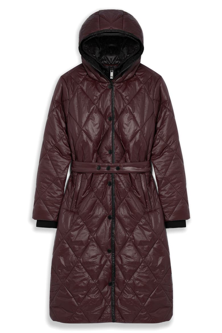 Amiyah Belted Diamond Quilt Longline Jacket, Alternate, color, PORTO