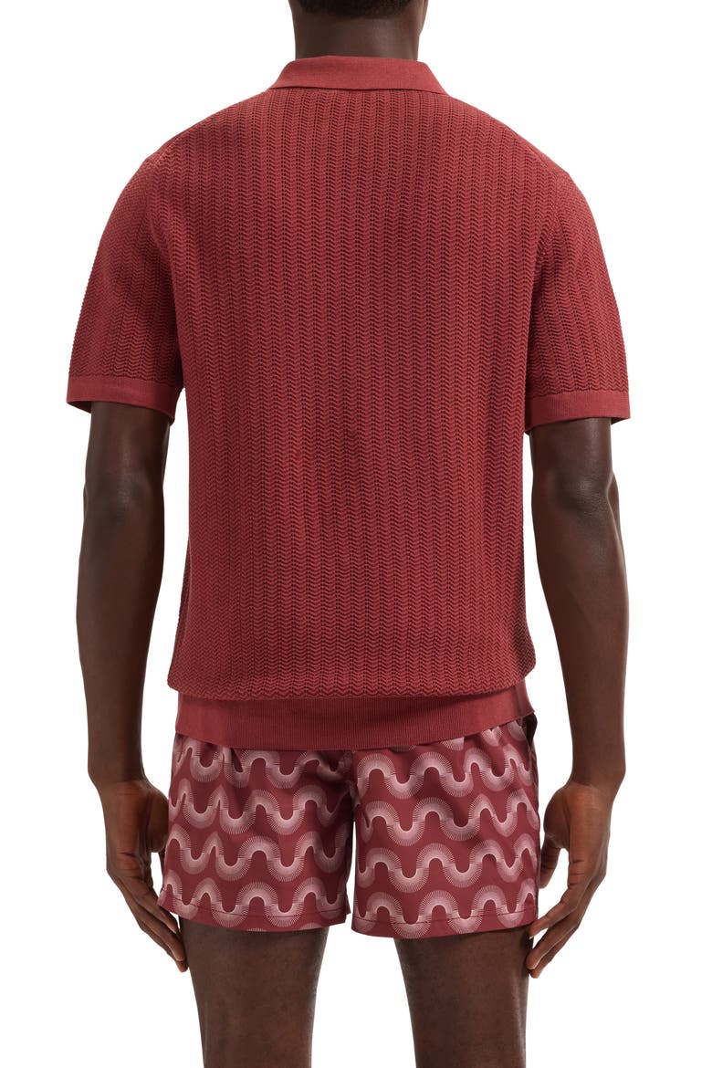 Pointelle Stitch Cotton & Silk Polo Sweater, Alternate, color, RIO RED