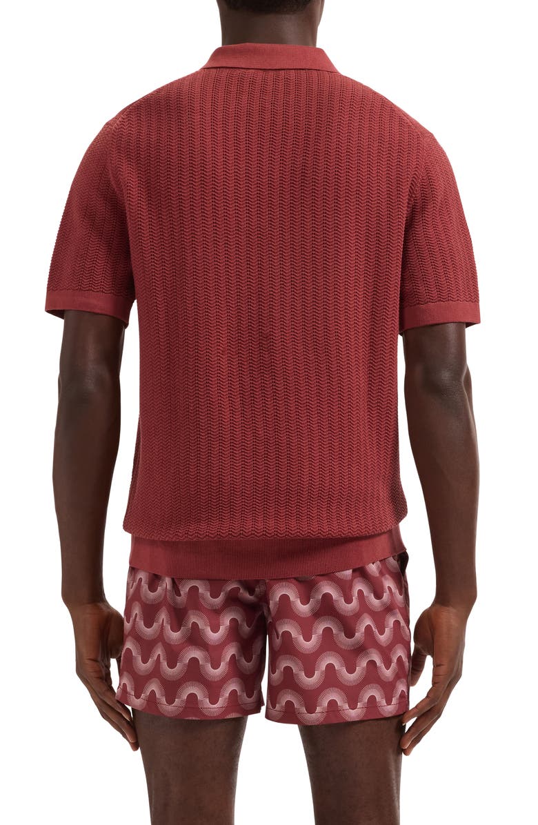 Bugatchi Pointelle Stitch Cotton & Silk Polo Sweater, Alternate, color, Rio Red