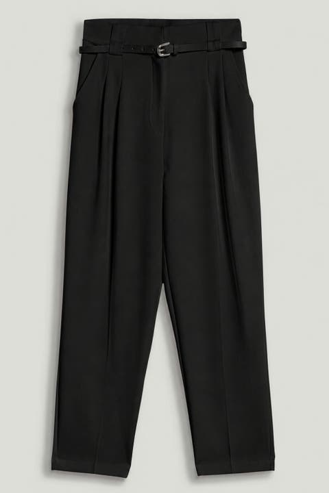 Belted Pleat Front Tapered Trousers