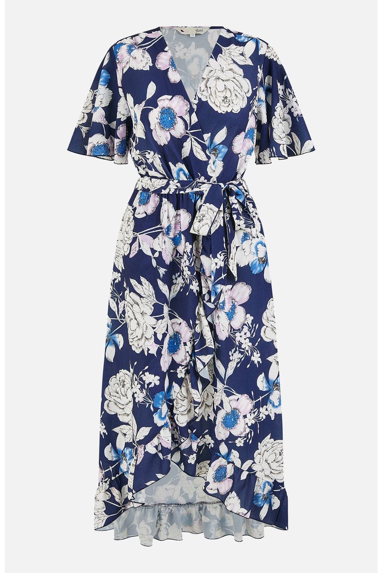 Floral Midi Wrap Dress, Alternate, color, Navy