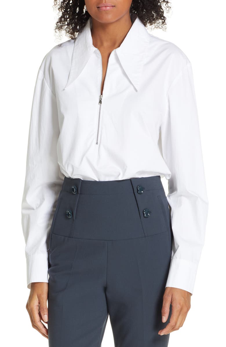 Tibi Front Zip Tech Poplin Shirt, Main, color,