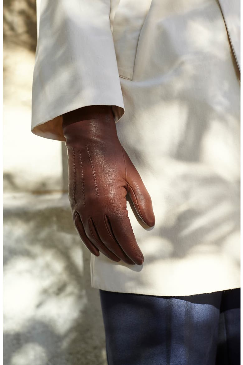 Silk Lined Leather Gloves, Alternate, color, WHISKY