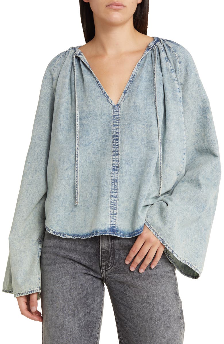 FRAME Tie Neck Denim Top, Main, color, Aries