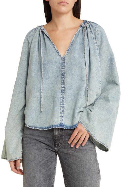 Tie Neck Denim Top