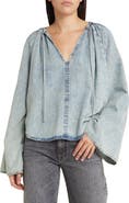 FRAME Tie Neck Denim Top