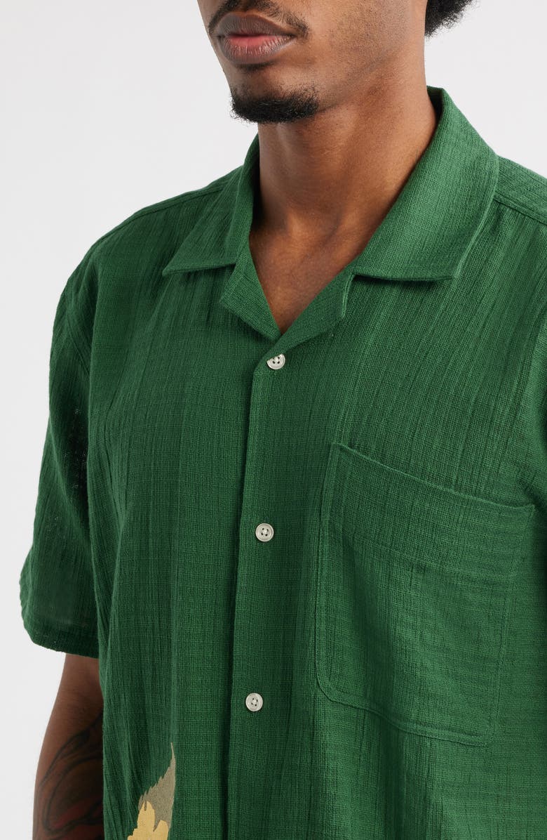 PALMES Ramus Floral Embroidered Camp Shirt, Alternate, color, Dark Green