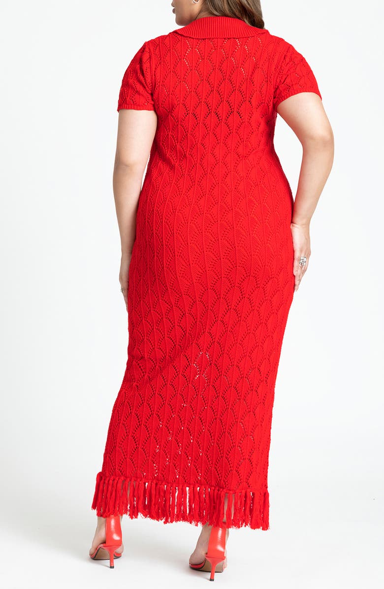 ELOQUII Pointelle Stitch Fringe Trim Maxi Sweater Dress, Alternate, color, 