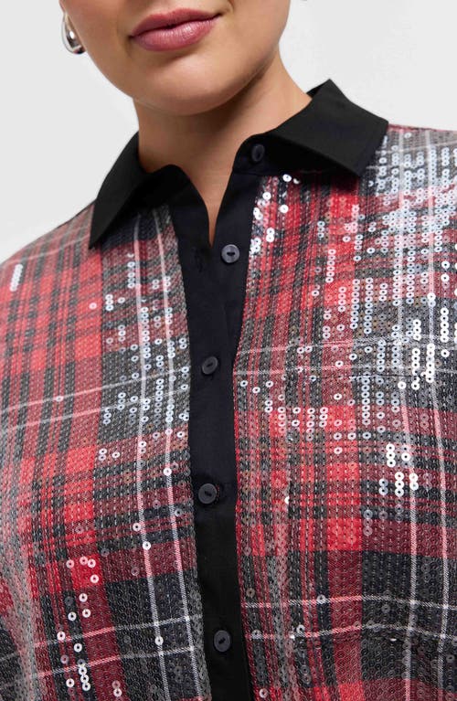 Foxcroft Marina Sequin Button-up Shirt In Black