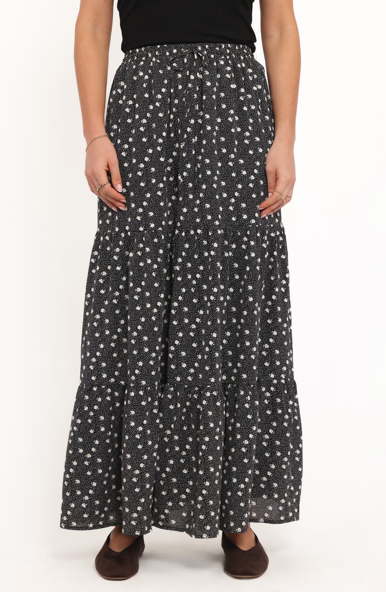Petal & Pup Vincent Tiered Maxi Skirt, Main, color, Black Spot