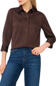 CeCe Button Front Satin Shirt