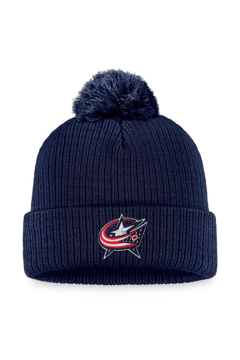 Men's Fanatics Branded Navy Columbus Blue Jackets Core Primary Logo Cuffed Knit Hat with Pom, Main, color, Navy