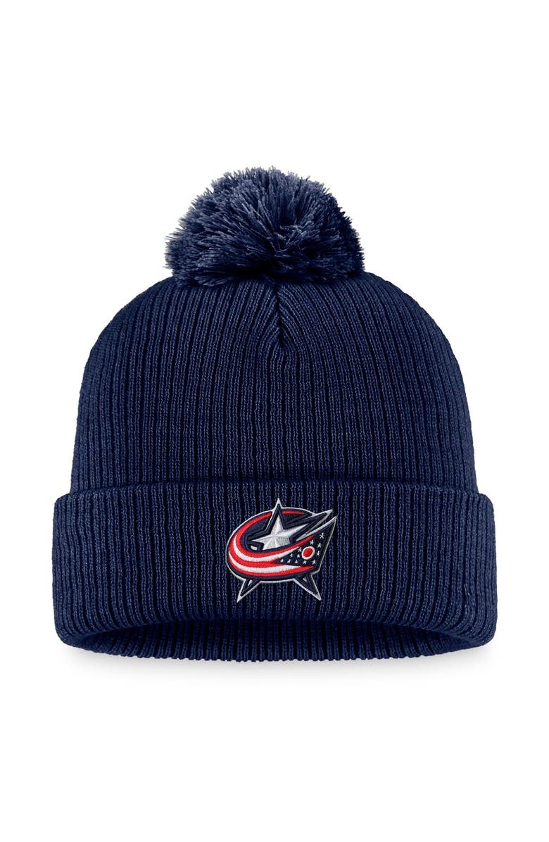 FANATICS Men's Fanatics Branded Navy Columbus Blue Jackets Core Primary Logo Cuffed Knit Hat with Pom, Main, color, 