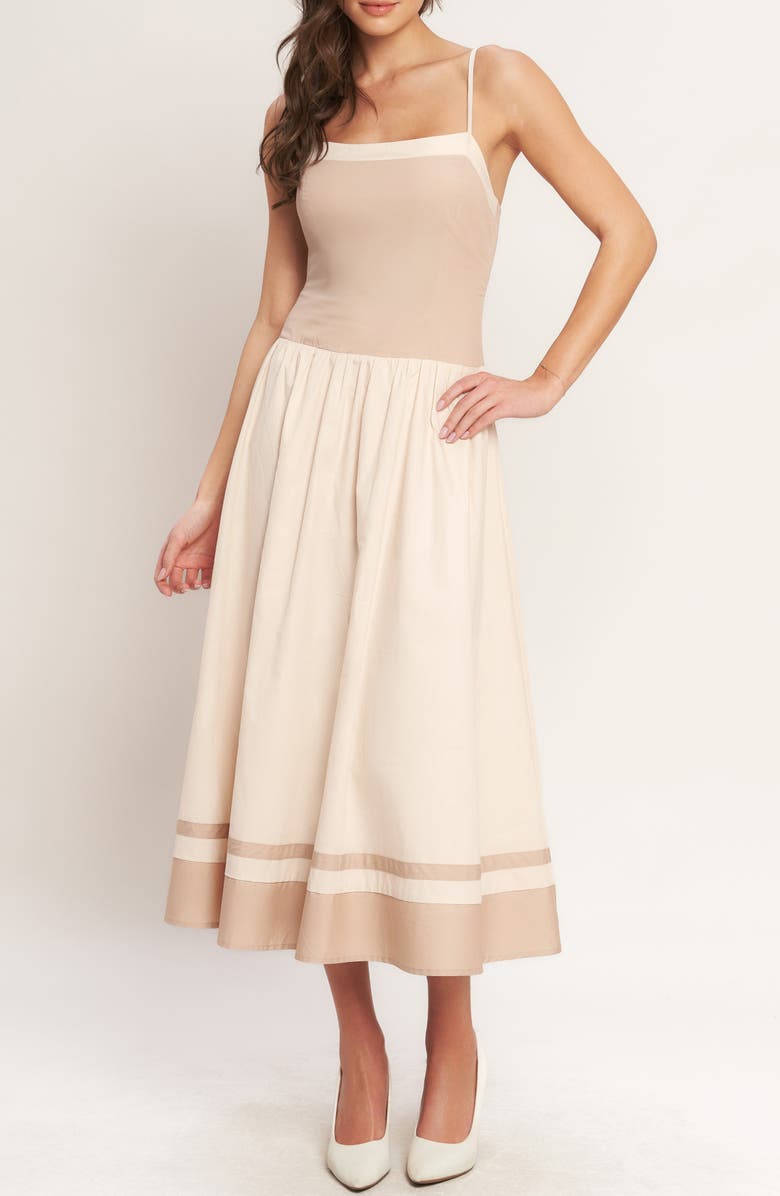 FLYING TOMATO Drop Waist Midi Dress, Main, color, Light Taupe
