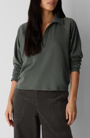 Eileen Fisher Raglan Sleeve Johnny Collar Knit Top
