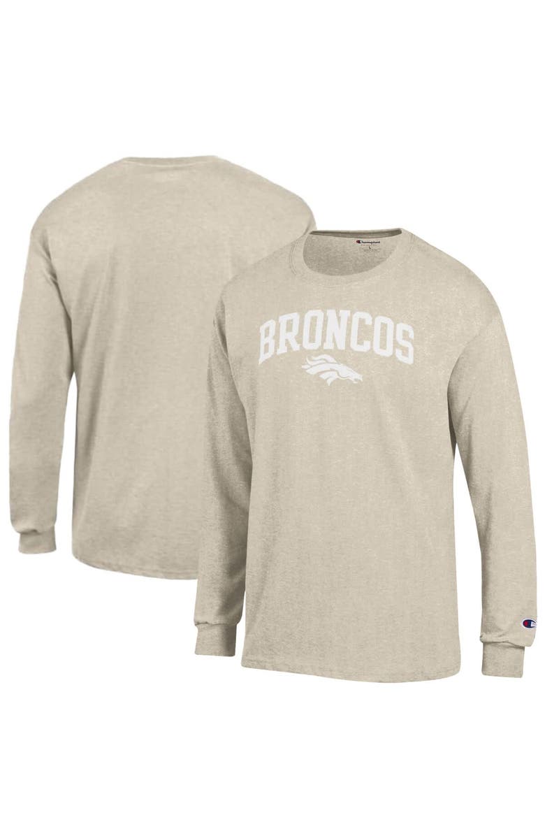 Champion Men's Champion  Heather Oatmeal Denver Broncos White Ink Jersey Long Sleeve T-Shirt, Main, color, Oatmeal
