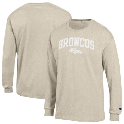 Men's Champion  Heather Oatmeal Denver Broncos White Ink Jersey Long Sleeve T-Shirt