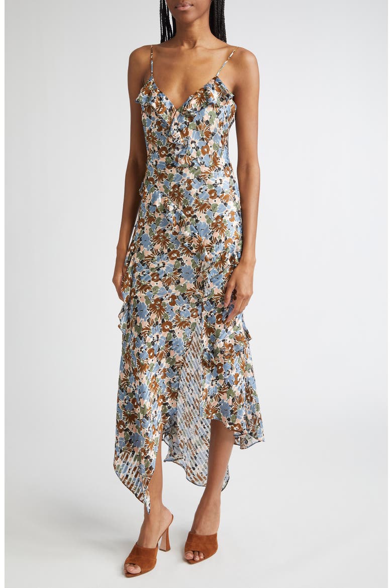 Avenel Floral Asymmetric Hem Silk Dress, Alternate, color, LAKE MIST MULTI
