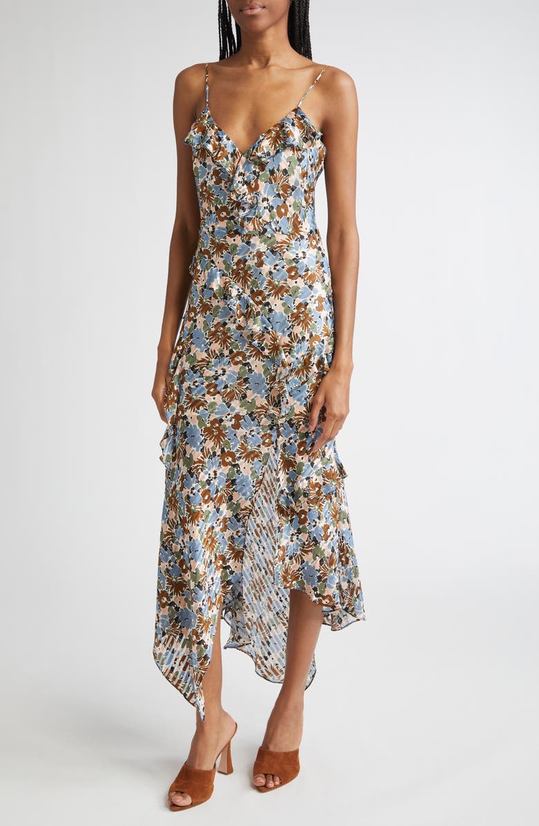 Veronica Beard Avenel Floral Asymmetric Hem Silk Dress, Alternate, color,