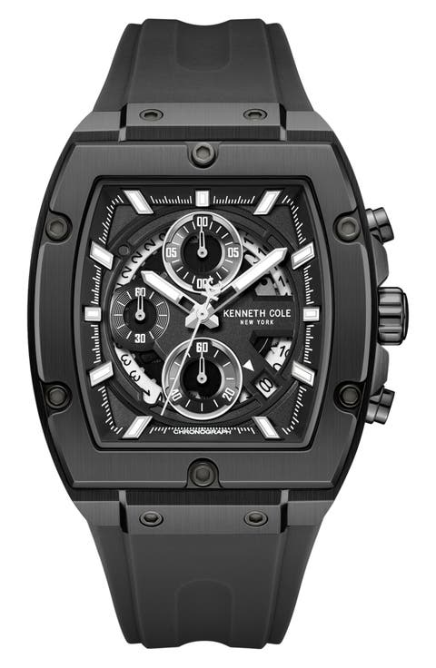 Sport Tonneau Chronograph Silicone Strap Watch, 44mm x 28mm