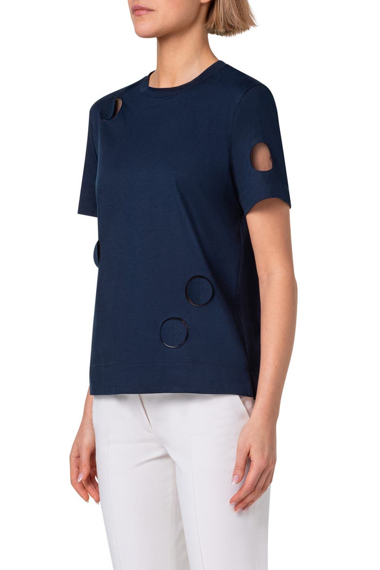 Dot Cutout Cotton T-Shirt, Alternate, color, INK